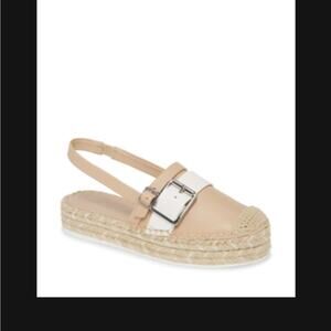 Karl Lagerfeld Alexi Sandal Sz 6.5 Tan Leather Espadrille Platform Slingback New